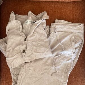 Rachel Zoe Beige-Cream Linen Jogger Pants and Matching Top PJ Set